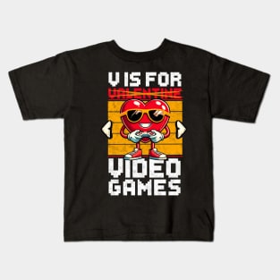 V Is For Video Game Gamer Valentine's Day Kids T-Shirt